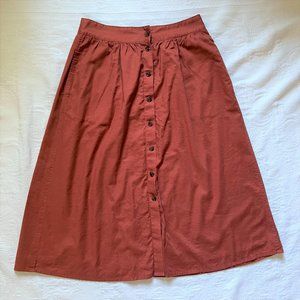 Madewell Palisade Button-Front Lined Cotton Midi Skirt in Rusty Torch Size 8